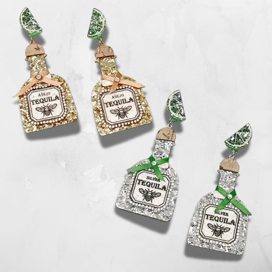 Iconic Tequila Brand Bottle Vegan Leather Glitter Earrings
