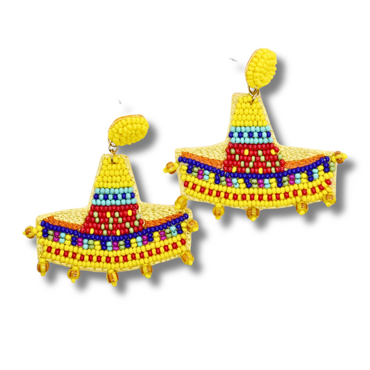 Mexican Fiesta Sombrero Hat Party Beaded Earrings