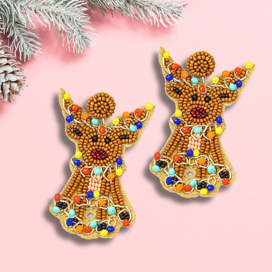 Christmas Rudolph Reindeer All Wrapped Up Beaded Earrings