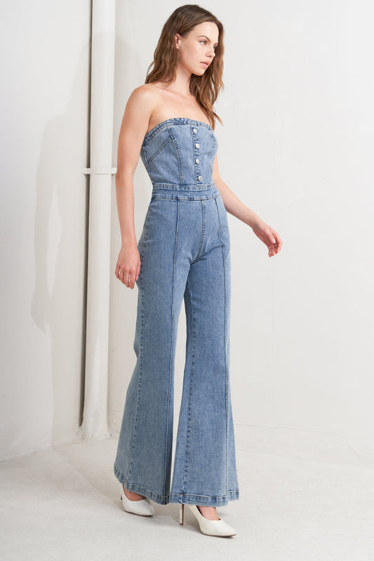 URBAN STRAPLESS DENIM JUMPSUIT