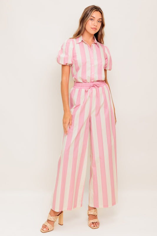 WINK & WALK PINK STRIPED TOP & PANTS SET