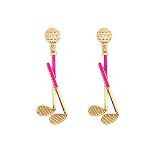 Pink Enamel Golf Club Earrings