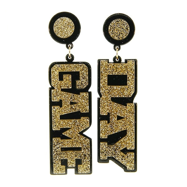 Black Gold Glitter GAMEDAY Football Earrings