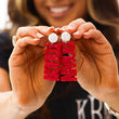 Football TOUCHDOWN Team Colors Red White Beaded Earrings