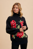 Rose Bloom Knit Turtleneck Sweater