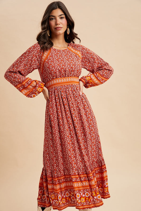 Becca Boho Floral Border Midi Dress
