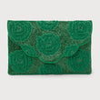 Green Rose Beaded Clutch Crossbody Handbag