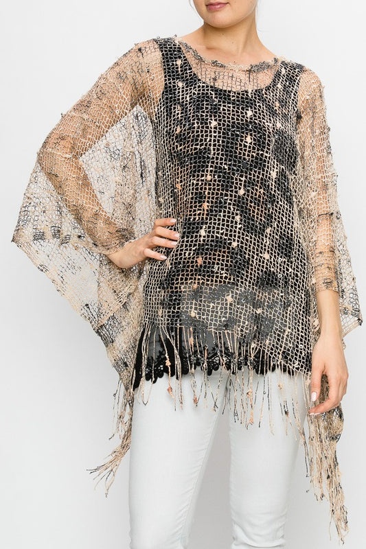 Nylah Metallic Sparkle Leopard Print Boho Festival Mesh Top