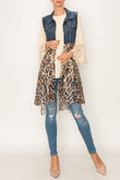 Deidre Denim Vest Boho Lace Hem in Blue Leopard
