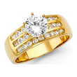 Engagement Solitaire Gem 3-Row Gold Ring