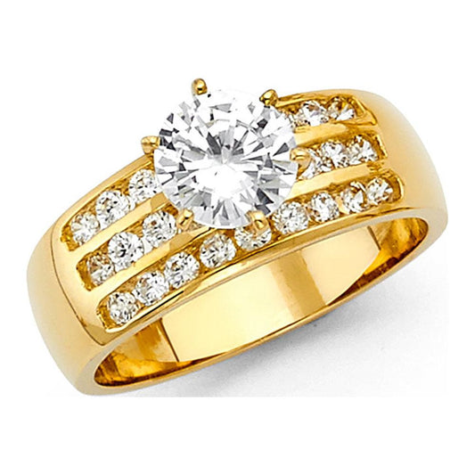 Engagement Solitaire Gem 3-Row Gold Ring