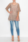 Rowen Crochet Lace Bohemian Tunic Top in Taupe