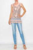 Zerah Sparkle Lace Extended Length Tank Top in Pink