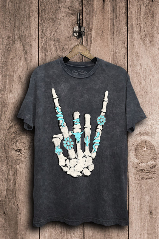Skeleton Rock On Western Graphic T-Shirt