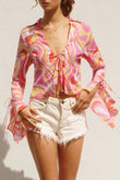 Strawberry Sorbet Bell Sleeve Tie Top