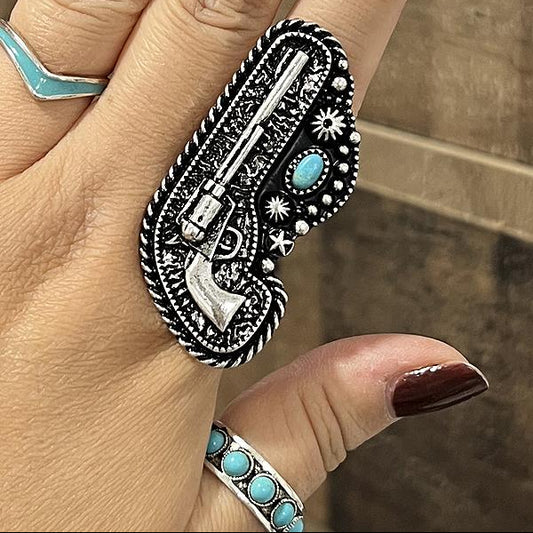 Quick Draw Turquoise Accent Silver Ring