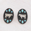 Western Style Turquoise Silver Cow Earrings