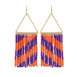 Purple & Orange Striped Seed Bead Fringe Earrings