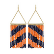 Orange & Blue Striped Seed Bead Fringe Earrings