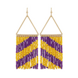 Yellow & Purple Striped Seed Bead Fringe Earrings