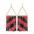 Red & Black Striped Seed Bead Fringe Earrings