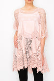 Rowen Crochet Lace Bohemian Tunic Top in Pink