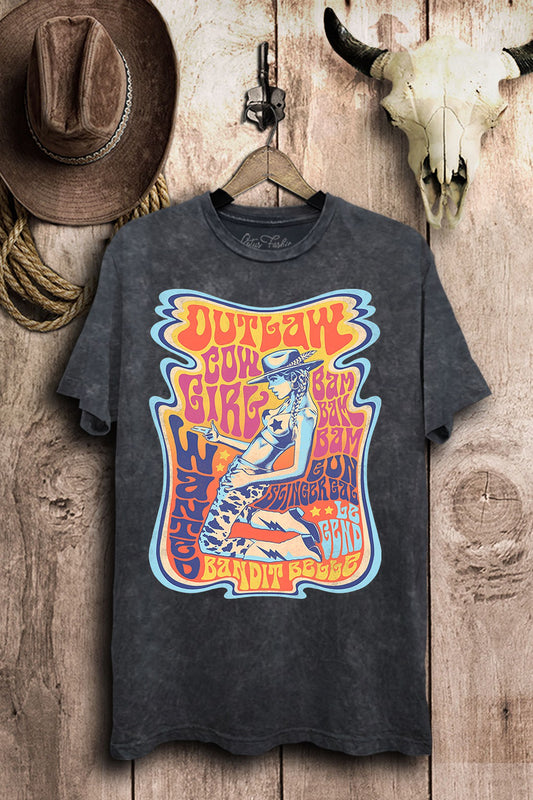 Outlaw Cowgirl Wanted Western Graphic T-Shirt