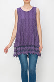 Lola Lined Lace Detail Hi-Lo Tank Top in Purple