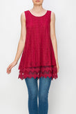Lola Lined Lace Detail Hi-Lo Tank Top in Red