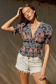 Hibiscus Lane Puff Sleeve Ruffled Top