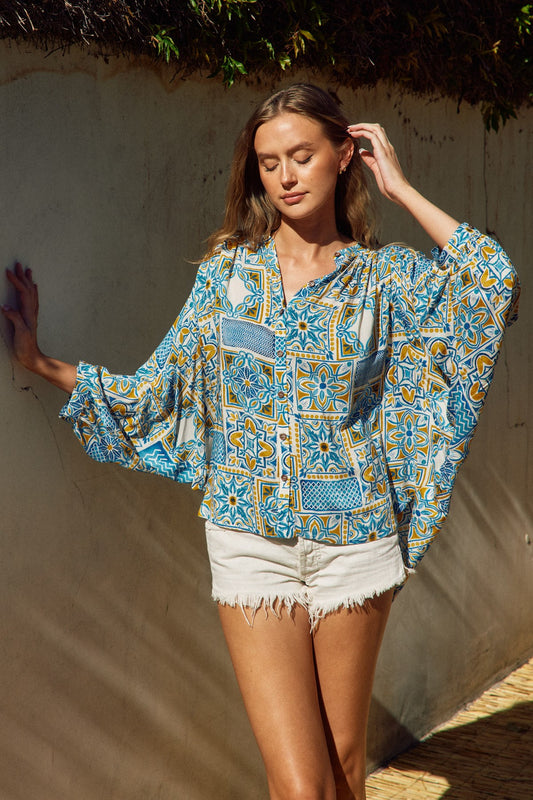 Moroccan Dream Kimono Sleeve Print Top