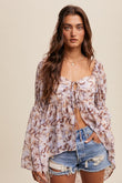 Becca Botanical Boho Print Bell Sleeve Blouse