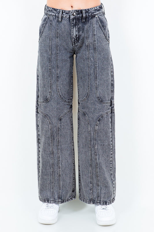 Retro Boho Seam Wide Leg Jeans