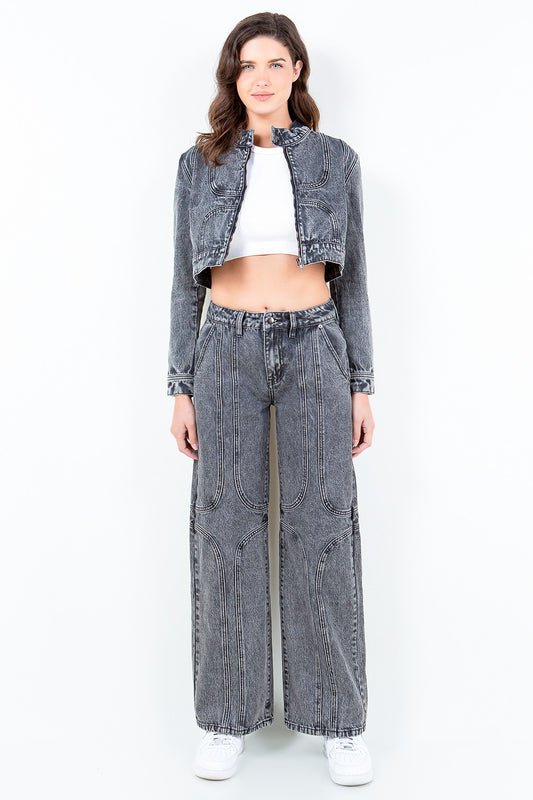 Retro Boho Seam Wide Leg Jeans