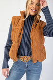 Callie Corduroy Puffer Zipper Vest in Camel