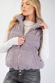Callie Corduroy Puffer Zipper Vest in Grey