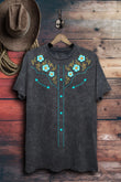 Floral Button Design Western Graphic T-Shirt