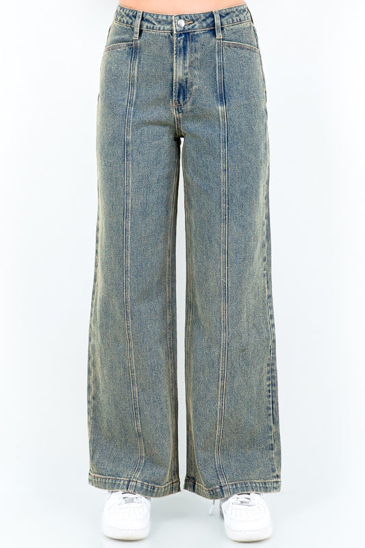 Long Line Center Seam Wide Leg Jeans