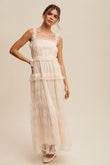 The Thia Romantic Boho Lace Maxi Dress in Cream
