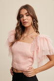 Delilah Tulle Ruffle Sleeve True Romance Top in Pink Blush
