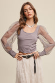 Silver Linings Sheer Balloon Sleeve Crop Top