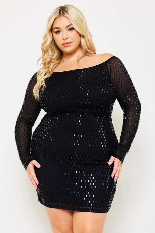 Mirrored Image Curvy Party Dress in Black