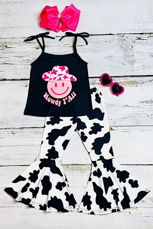 Girls Howdy Y'all Smiley Face Cow Printed 2pc Set
