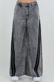 Street Striped Black Wide Leg Jeans