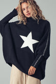 She's A Star Oversized Contrast Stitch Sweater in Black