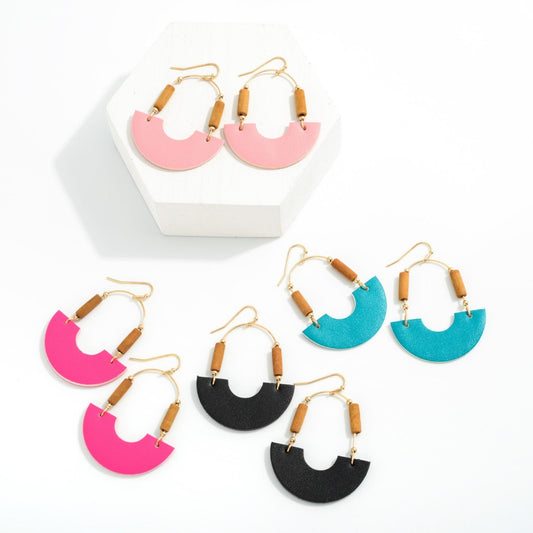 Half Moon Vegan Leather Boho Wire Earrings