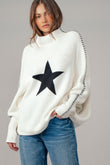 She's A Star Oversized Contrast Stitch Sweater in White
