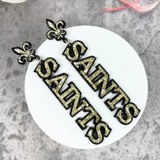NOLO Saints Football Bling Fleur De Lis Earrings