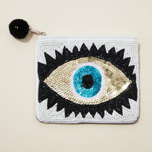 Evil Eye Sequin Seed Beaded Storage Bag Pouch