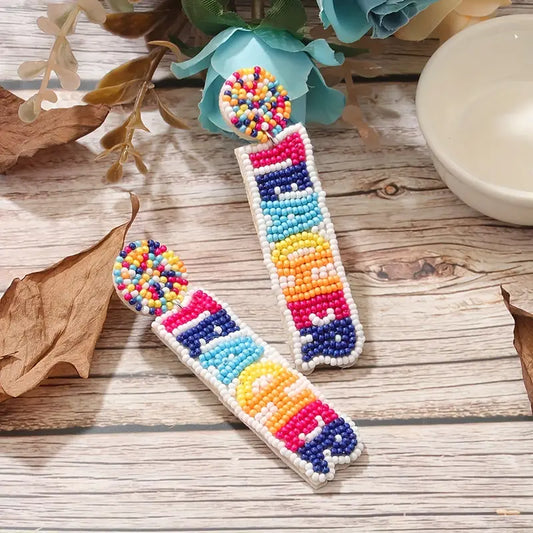 Teacher Title Seed Beaded Earrings